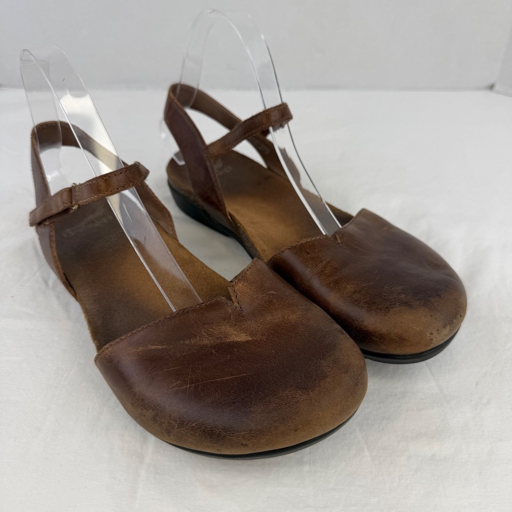 Dansko Brown Leather Closed Toe Sandals Mary Jane Ankle Strap Flat Shoes Size 40